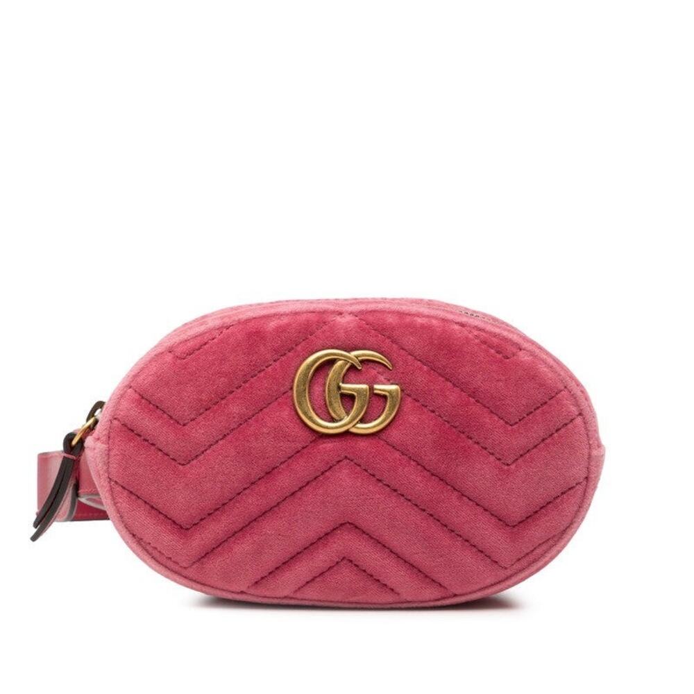 Gucci GG Marmont Quilted Belt Bag Velour Waist Bag Pink